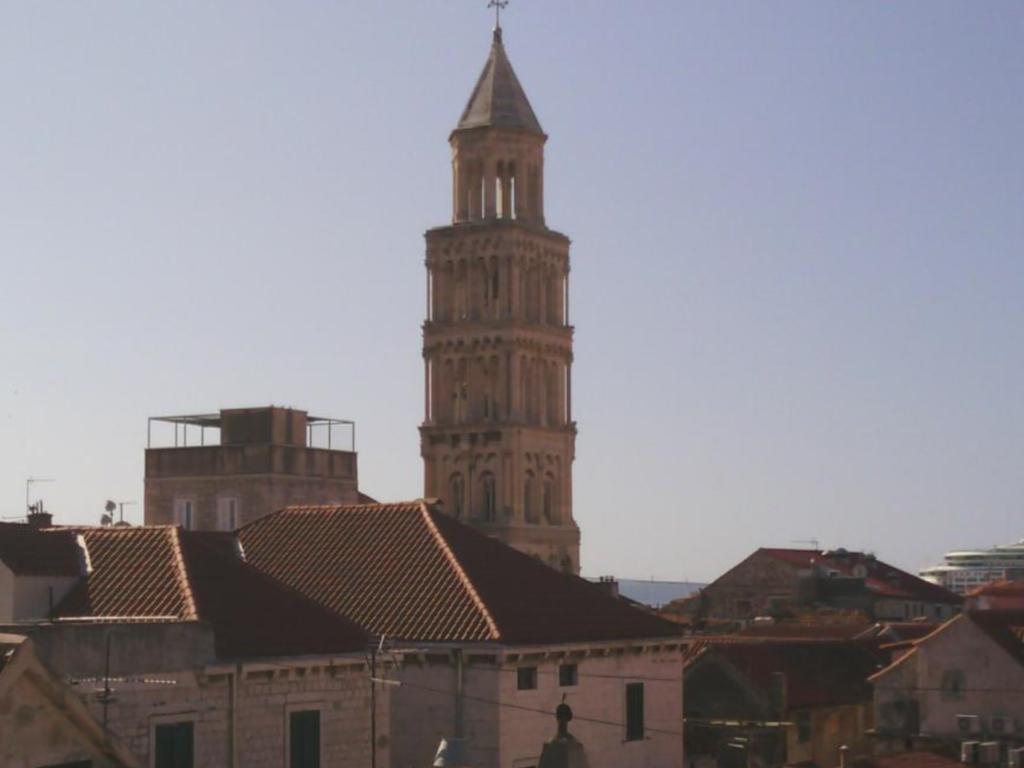 Vidljiva snimka zvonika sv. Dujma i krovova Palače